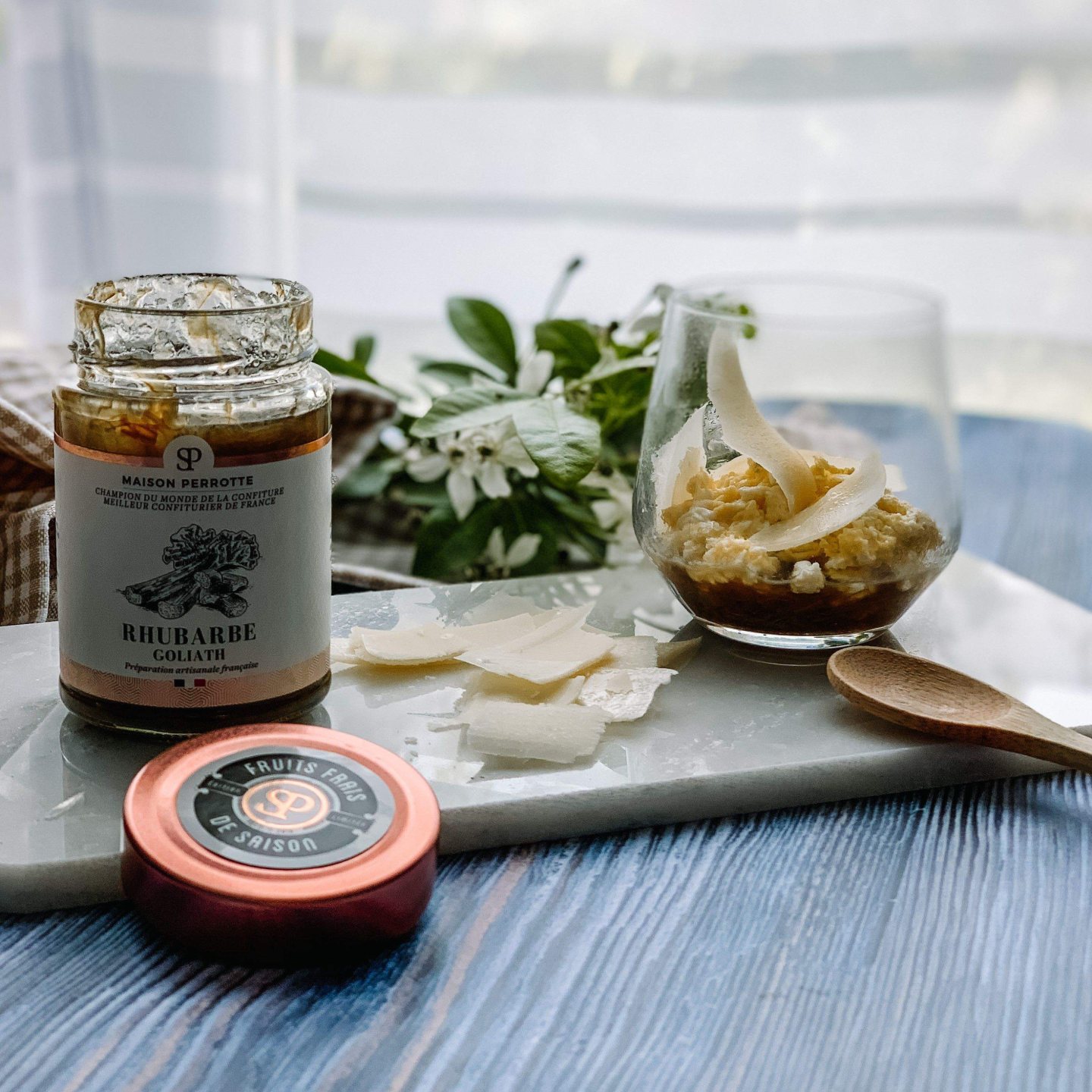 Scrambled egg, jam and Parmesan cheese